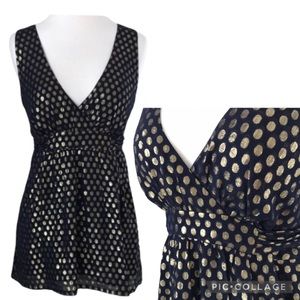 French Connection Black Metallic Gold Silk Top